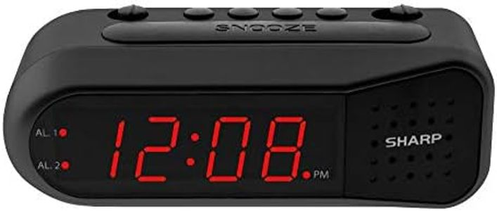 SHARP Digital Alarm Clock – Black Case with Red LEDs - Ascending Alarm Grows Increasing Louder, Gentle Wake Up Experience, Dual Alarm - Battery Back-up, Easy to Use with Simple Operation