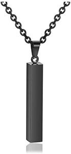 Zysta 3D Black Simple Bar Necklace Dangle Vertical Cuboid Stick Pendant Necklaces Men Women 24 inches Chain Stainless Steel Jewelry