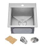 Kraus KWT321-15-316 Kore Outdoor Workstation Drop-In 16 Gauge Marine Grade T-316 Stainless Steel Square Single Bowl Kitchen Bar Sink with Accessories, 15 x 15 Inch