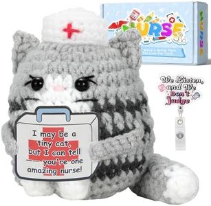 Funny Nurse Gifts for Women - Positive Crochet Cat with Nurse Badge Reel - Mini Animals Emotional Support Gifts for RN Registered Practitioner, LPN, Nursing School Graduation, Christmas - Big Tai