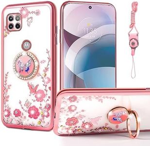 nancheng for Moto One 5G Ace (One 5G UW Ace), Case for 6.7-inch Motorola One 5G Ace Cute Soft Silicone Pink Cover for Girls Women with Ring Stand Shockproof Protective Phone Case - Rose Butterfly