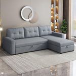 ACQCA 81.5" Sectional Sleeper Sofa with Storage Chaise, L Shaped Pull Out Couch Bed with 3 Removable Back Cushion for Living Room,Apartment,Office,Light Grey