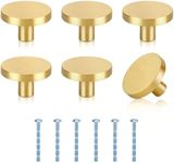 6 Pcs Solid Brass Cabinet Knobs, 1-1/4 Inches Gold Drawer Knobs Dresser Knobs with 6 Screws, Round Single Hole Drawer Pulls Kitchen Hardware for Cabinets Cupboard Shelves