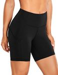 CRZ YOGA Womens Naked Feeling Light Cycling Shorts 6'' - High Waisted Gym Running Workout Spandex Tummy Control Shorts Pockets Black 10