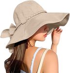 AMOVO Women's Sun Hat Ultra Wide Brim Bucket Hat for Summer Cotton Sun Hats UV Protection Beach Hats Fishing Cap (Khaki)