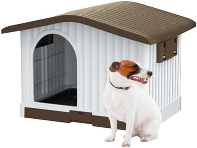 Aqpet Caseta para Perros de plástico para Exterior e Interior, casa y jardín, con Suelo Elevado y Techo elevable, para Perros Talla pequeña/Mediana 87 x 74 x 61 cm, marrón