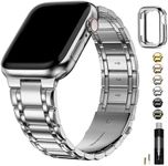 Fullmosa Compatible with Apple Watch Band 45mm 44mm 42mm with TPU Protective Case, Stainless Steel Watch Bracelet Metal Strap for Apple Watch SE/iWatch Band Series 9 8 7 6 5 4 3 2 1 Silver