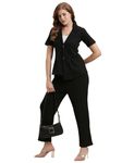 Selvia Co-ords Set for Women|Lycra Shirt and Trouser Set|Casual Co-ords Set for Women|Two Piece Co-ord Set|Office Wear Co-ords Set(717CTK11726N-M_Black)