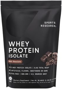Sports Research® 100% Whey Protein Isolate Dark Chocolate - U.S. Sourced Protein Powder w/BCAAs - No Artificial Flavors or Gums- Informed Sport Tested · Gluten Free - 2lb Bulk Bag, 25 Servings