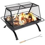 36 Inch Outdoor Fire Pit with Steel Grill, 2 in 1 Wood Burning Fire Pit for Outside, Patio Backyard Firepit with Steel BBQ Grill Cooking Grate, Spark Screen & Fireplace Poker for Camping Bonfire