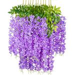 GPARK 12 Pack /45 inch /3.7ft Wisteria Artificial Flower Bushy Silk Vine Ratta Hanging Garland Hanging for Wedding Party Garden Outdoor Greenery Office Wall Decoration Purple