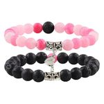 Magnetic Bracelets for Couples Distance Bracelet, Heart Natural Stone Matching Bracelets For Couples Friendship Best Friend Boyfriend And Girlfriend (Black and Pink)