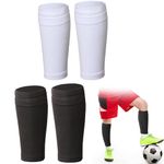 2 Pairs Soccer Shin Guard Socks, Soccer Shin Guard Covers Socks Breathable Football Shin Pads Holders Soccer Sock Sleeves Soft Calf Sleeves with Pocket, for Football Games Beginner (Black, White)