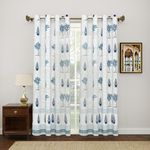 BLOCKS OF INDIA Hand Block Printed Cotton Daylight Curtains with Eyelets (Grey Tree, Door - 7 FEET)