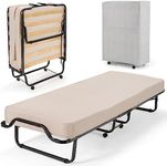 Giantex Rollaway Folding Bed w/ 4 Inch Mattress, Portable Foldaway Guest Bed for Adults w Storage Cover, Foldable Bed w/Sturdy Frame & Memory Foam Mattress, Hideaway Cot for Adults & Kids on Wheels