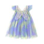 Miipat Baby Girls Tulle Dress Butterfly Toddler Party Dress Sleeveless Floral Fairy Tutu Dress Kids Birthday Princess Dresses (TiedyedBlue, 5-6Years)