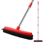 Mitclear Rubber Broom with Long Handle(60IN), Indoor Floor Brush with Built in Squeegee(13IN), 2 in 1 Carpet Sweeper, Pet Cat Dog Hair Remover from Flooring Rug, Soft Broom Indoor