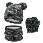 Bequemer Laden Kids Toddler Infants Winter Hats Scarves Gloves Set Pompom Beanie Caps Mittens Neck Warmer with Fleece for 0 6 12 18 Months 1 2 3 4 Years Old Baby Girls Boys Gifts