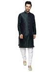 Uri and MacKenzie Men's Silk Blend Kurta Pajama with Designer Ethnic Nehru Jacket/Modi Jacket (44, Bottel Green-White & Green)