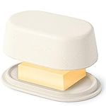 White Cream Butter Dish with Lid for Countertop - Modern Bamboo Butter Crock - Dishwasher Safe Butter Keeper Tray - Perfect Size Butter Container for Large European Style Butter Like Kerrygold