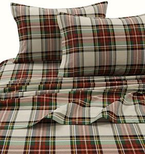 Tribeca Living 100% Cotton Flannel Sheet Set - Deep Pocket, 170-GSM, Ultra Soft & Cozy Bedding for Winter, Full, Charleston Plaid