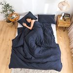 COTTEBED Dark Blue Queen Comforter Set with 2 Pillowsham, Ultra-Soft Bedding Blanket Comforter Sets for Full Bed Fluffy Washed Cotton Microfiber Alternative Down All Season (Dark Navy Blue,Full/Queen)