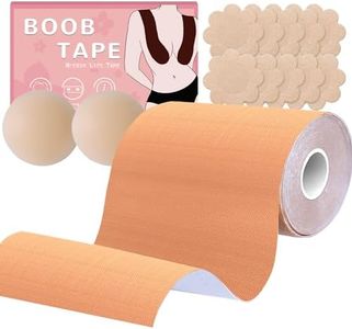 BEWTEIM Boobytape for Breast Lift D-G Cup, 6 inch Wide Bra Tape Lift for Breast, Large Boob Tape for Heavy Boobs, Breast Tape Lifting Large Breast with 2 Nipple Covers 10 Nipple Pasties Beige