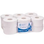 Andarta - 2Ply Mini Jumbo White Toilet Rolls with 62mm Core - Pack of 12 High Capacity Toilet Roll - 150m Per Roll - Made from Recycled Materials - Suitable for All Jumbo Dispenser