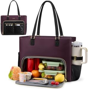 LOVEVOOK Lunch Bag for Women,Work Bag with Insulated Lunch Compartment with Large Cup Holder,15.6 Inch 3 in 1 Laptop Tote Bag for Teacher,Nurse,Travel,Casual,Office,Picnic
