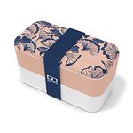 monbento - Bento Box MB Original Ginkgo with Compartments Made in France - 2 Tier Leakproof Lunch Box for Work/School and Meal Prep - BPA Free - Food Grade Safe - Japanese Pattern - Pink & Blue