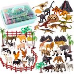 TOEY PLAY 3 in 1 Animals Toys, Farm Animals, Wild Jungle Zoo Animal, Dinosaur Toy, Mini Animal Figures Set with Carry Case, 56PCS, Gifts for Kids Boys Girls 3 4 5 6 Years Old