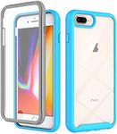 for iPhone 8 Plus / 7Plus / 6S Plus / 6 Plus Case with Built-in Screen Protector, 360 Full Body Protective Cover Heavy Duty Anti-Scratch Shockproof Slim Silicone Bumper Clear Phone Case, Light Blue