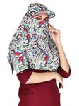 7 season's Girls Pure Rayon Scarf Cum Mask Universal Size/Usable For Vehicle Driver For Sunlight Uv Protection/White Printed Design (Cap Jaipuri, Free Size)