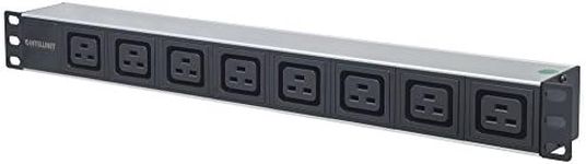 Intellinet 163613 19" 1U Rackmount 8-Output C19 Power Distribution Unit (PDU), with Removable Power Cable and Rear C20 Input