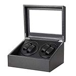 Automatic Rotation Watch Winder 4+6 Carbon Fiber Watch Display Box Case Storage Organizer 2 Motor Black (US Stock)