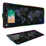 Mauspad,gaming mouse,RGB Gaming Mouse Pad,Wireless Charging,15W Fast Charging,Extened Large Size,10 Lighting Modes,for Gaming accessories,Mobile Phone Devices,Home & Office,31.5"X11.8"(World Map)