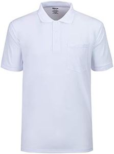 Men's Short Sleeve Polo Shirt Moisture Wicking Performance Dry Fit Golf Polo with Pocket (White, 3XL)