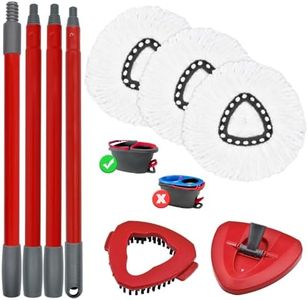 Hezane Mop Replacements Heads& Handle Scrub Brush and Mop Base Combo Set Compatible with Ocedar Spin Mop Refills,3 Microfiber Mop Head, 4-Section Iron Mop Stick 30-58in,1 Scrub Brushs and 1 Mop Base