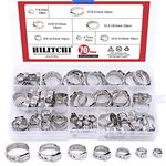 Hilitchi 70Pcs Single Ear Stepless Hose Clamps Stainless Steel Cinch Clamp Rings Hose Clamps Kit for Tubing Pipes with Storage Box