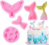 Mermaid Theme Fondant Silicone Mold,Seashell Silicone Mold Mermaid Tail Candy Chocolate Mold DIY Handmade Baking Tools for Sea Creatures Beach Theme Party Cake Decoration Set of 4