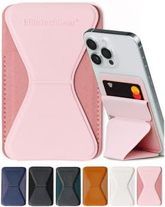 Elite Tech Gear Secure Phone Card Holder with Adjustable Stand - Compatible with iPhone & Android - Adhesive Phone Case Wallet for Cards - Vegan Leather - Pink