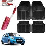 Riderscart (4 Pcs) Full Set Ridged Heavy Duty Anti- Slip Car Rubber Floor/Foot Mat with FREE Cleaning Hard Bristles Brush for Maruti Suzuki A Star (Non Slip, Black) with Warranty