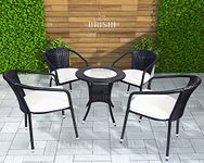 BRISHI Garden Patio Seating Chair and Table Set Outdoor Balcony Garden Coffee Table Set Furniture with 1 Table and 4 Chairs Set with Cushion (Black)