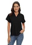 MoFiz Women's Golf Polo Shirts V Neck Collared Plus Size Sport Top UPF50+ Short Sleeve Loose Tennis Shirts Quick Dry Black,L