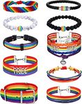 LOLIAS 10Pcs Pride Bracelets Gay & Lesbian LGBTQ Accessories Rainbow Wristband Handmade Bead Braided Bracelet Pride Month Gifts Pride Jewelry Adjustable