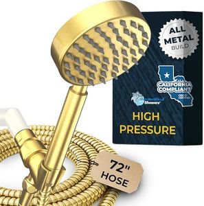 HammerHead Showers® ALL METAL LOW FLOW Handheld Shower Head with Hose and Brass Holder - BRUSHED GOLD – Water Saving 1.75 GPM Detachable Shower Head - Adjustable Shower Wand Bracket & 6ft Hose