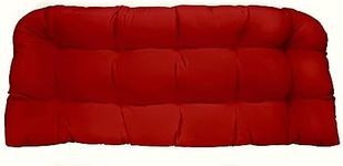 RSH DECOR: Tufted Wicker Loveseat Cushion | 41” x 19" | All-Weather Spun Fabric | Water and Fade-Resistant | Outdoor Settee Cushion for Patio Furniture | Red