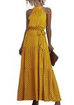 EFOFEI Women's Cocktail Evening Dress Beach Holiday Wedding Dress Halter Neck Maxi Dress Off Shoulder Elegant Dress Dot Yellow XXL