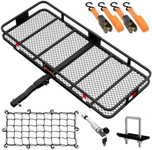Mockins 60""x24""x6"" Trailer Hitch Cargo Carrier Rack 500 Lbs Cap | Folding Cargo Carrier Hitch Mount with Net, Strap, Hitch Lock & Stabilizer | Vehicle Cargo Carriers Cargo Rack | Luggage Rack for SUV, MA-HC-60X24-87