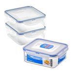 LocknLock Square Food Containers with Lids Set of 3 - Plastic Airtight & Watertight Food Storage Containers, BPA Free & Dishwasher Safe, 3 x 870ml